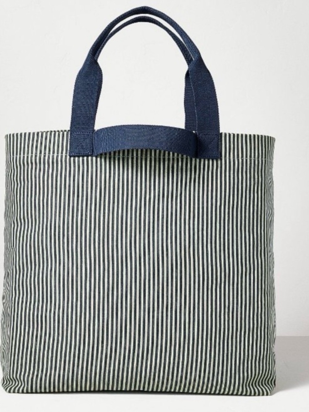Hearth & Hand Oversized Navy-Striped Canvas Tote with Navy Handles